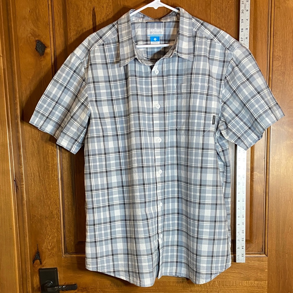 Columbia Gray and White Plaid Button Up Shirt, Cotton, XL - Picture 1 of 9